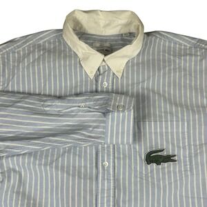 Lacoste Relaxed Fit Unisex XXL Blue White Striped Oxford Button Down Shirt